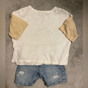 Boxy Tee & distressed Jean shorts. Size 4-5t in worn but good condition Zara